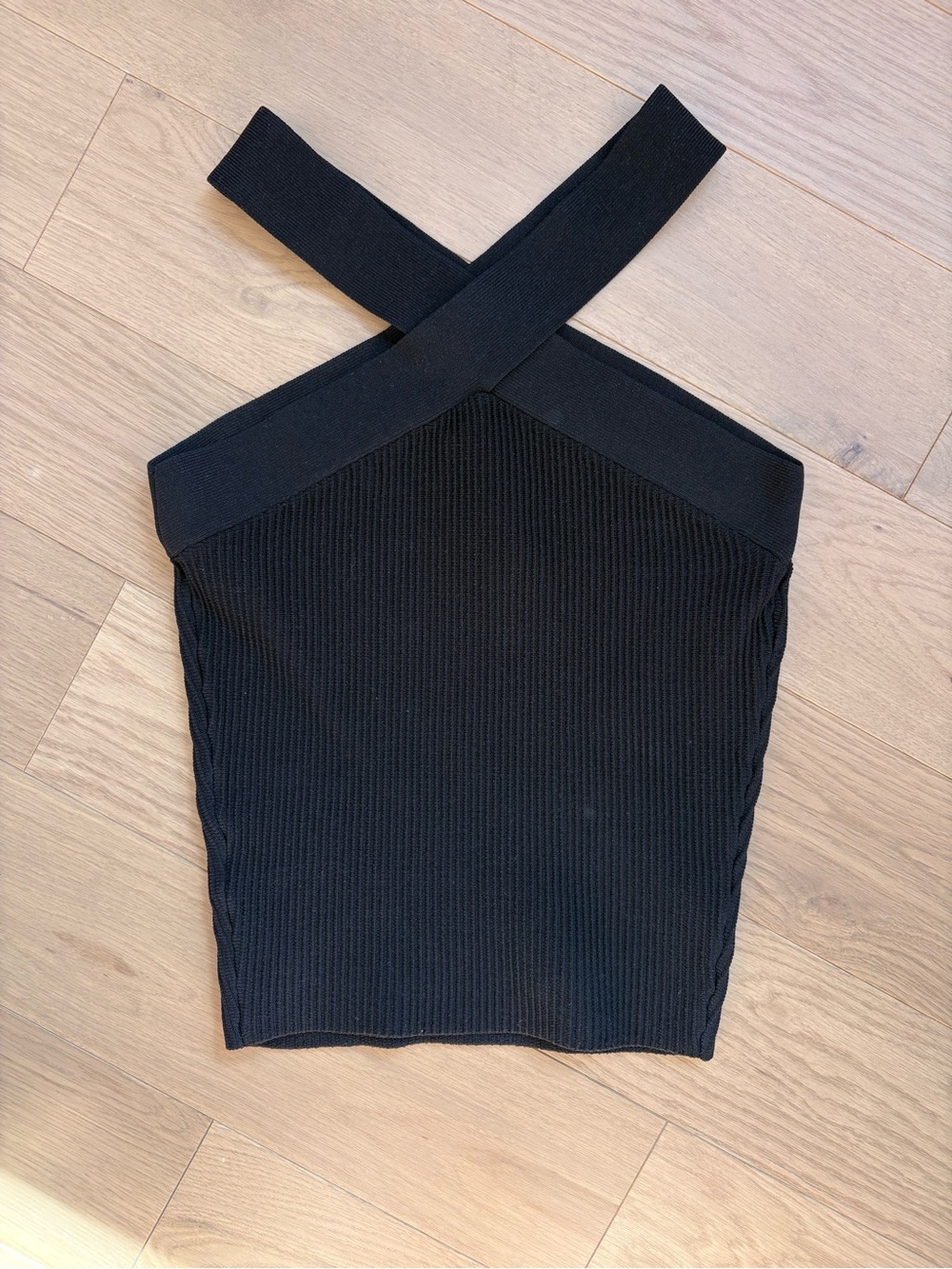 Black Cross-Strap Ribbed Tank Top - Women
